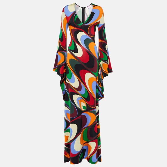 Pucci Onde Jersey Gown Long Maxi Dress Bell Sleeves
